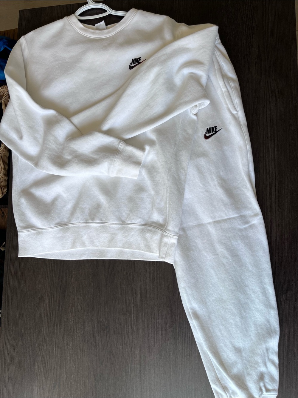 Nike White Crewneck Sweatshirt and Joggers Set with Black Swoosh